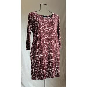Women’s MANGO Burgundy/Maroon Patterned/Jersey Dress/3/4 Sleeve/Medium